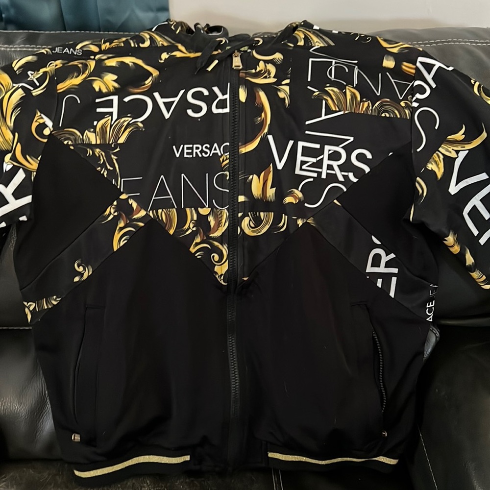 Versace jeans logo printed hooded jacket
